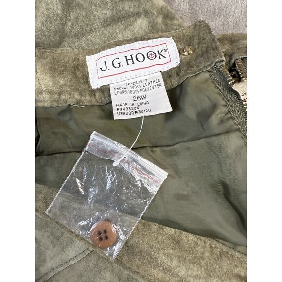 Vintage G.J.Hook Suede Leather Skirt Green 26W Button Zip Closure - Picture 10 of 10